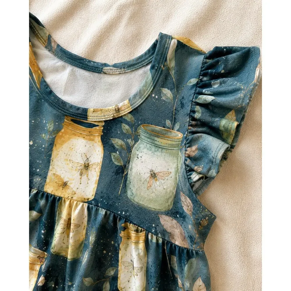 A Tale of Six Down By The River Bamboo Bubble Romper 6-12M Firefly Mason Jar